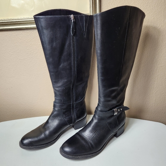 Franco Sarto Womens |10M| Cleveland Black Leather Wide Calf Riding Boots  - Picture 3 of 9